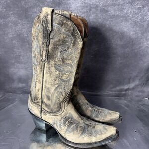 Dan Post Ventura Cowboy Boots Womens 7.5M Distressed Leather Embroidered Gray